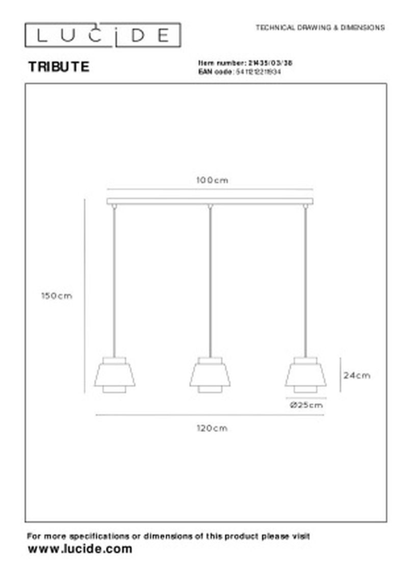 Lucide TRIBUTE - Závesné svietidlo - 3xE27 - Krémové